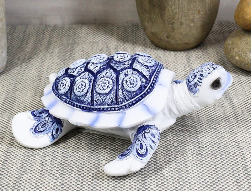 Ebros Gift Ebros Terracotta Blue and White Feng Shui Celestial Sea Turtle Statue 4.5" Wide Talisman of Stability and Fortune Lucky Tortoise Figurine Decorative Zen Turtles Tortoises - Image 5